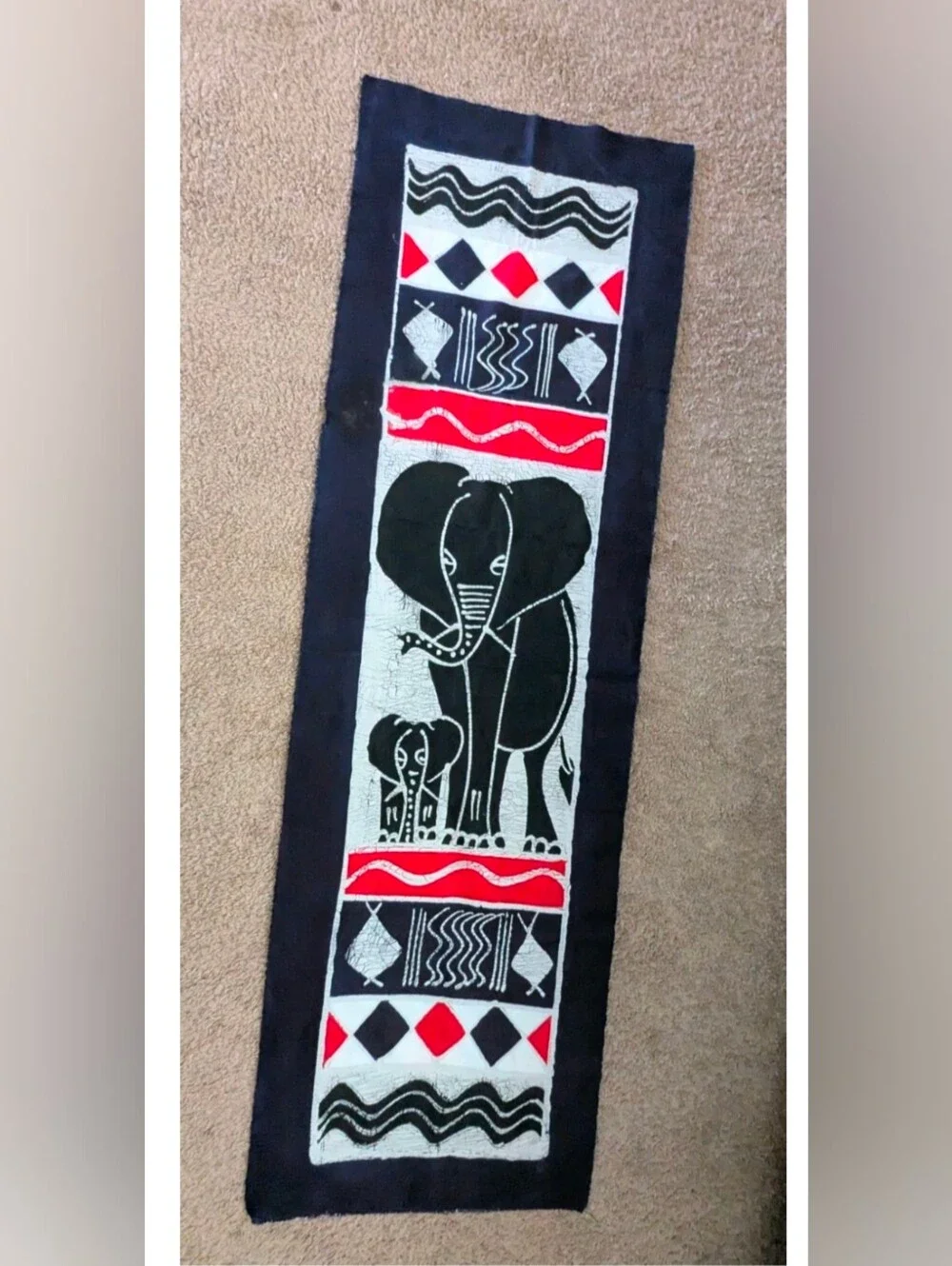 Original Batik Elephant & Baby Textile Wall Hanging African Folk Art 61